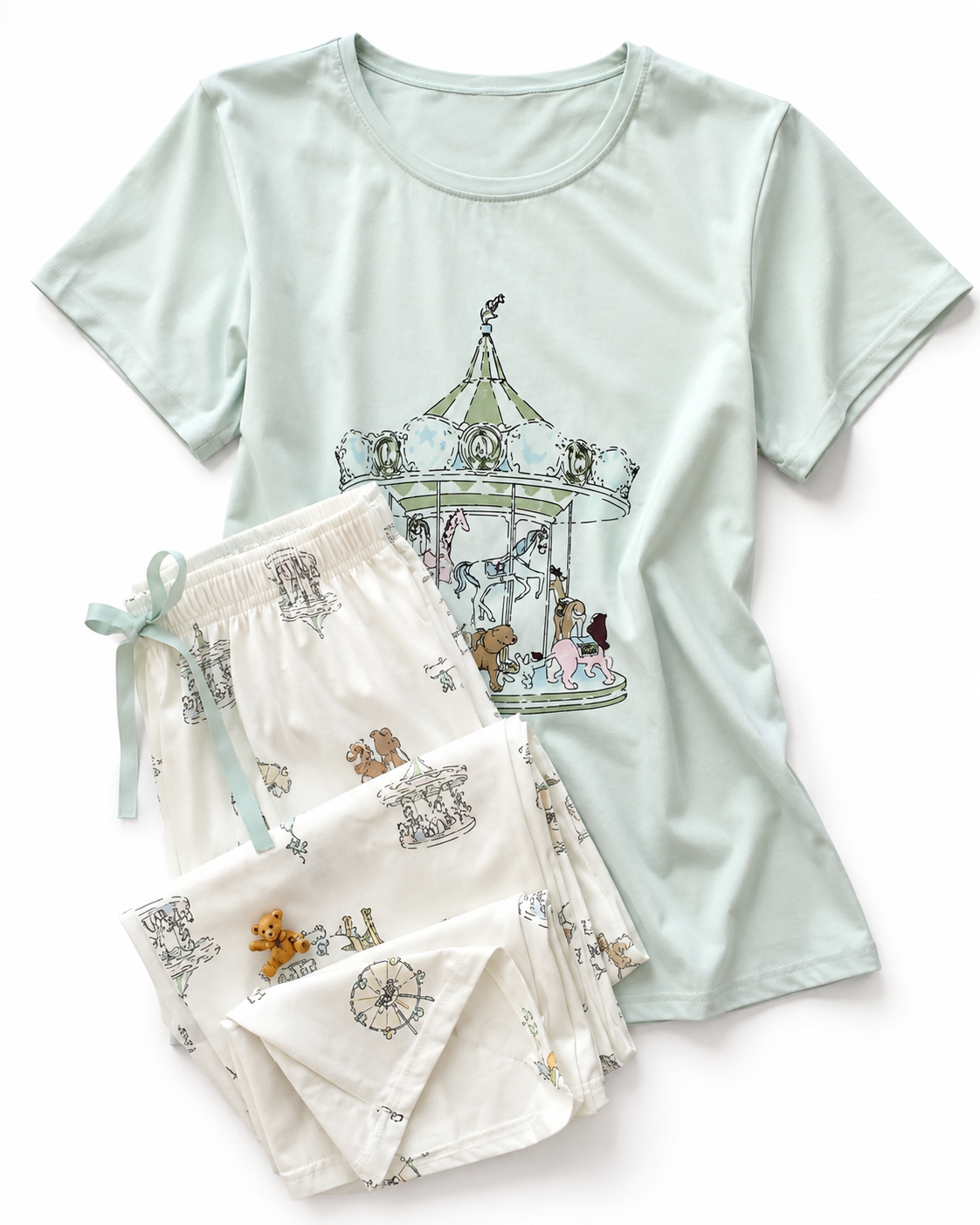 Mint Carousel Print Women's Pajama Set