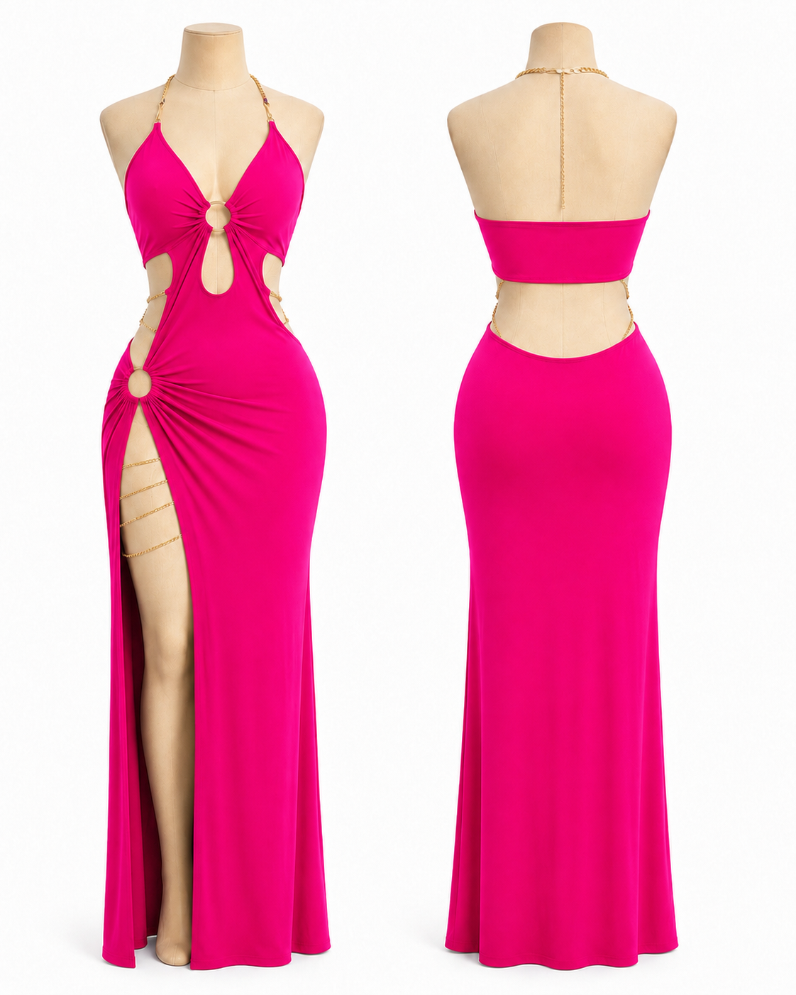 Women's Cut Out Halter Maxi Dress with High Slit