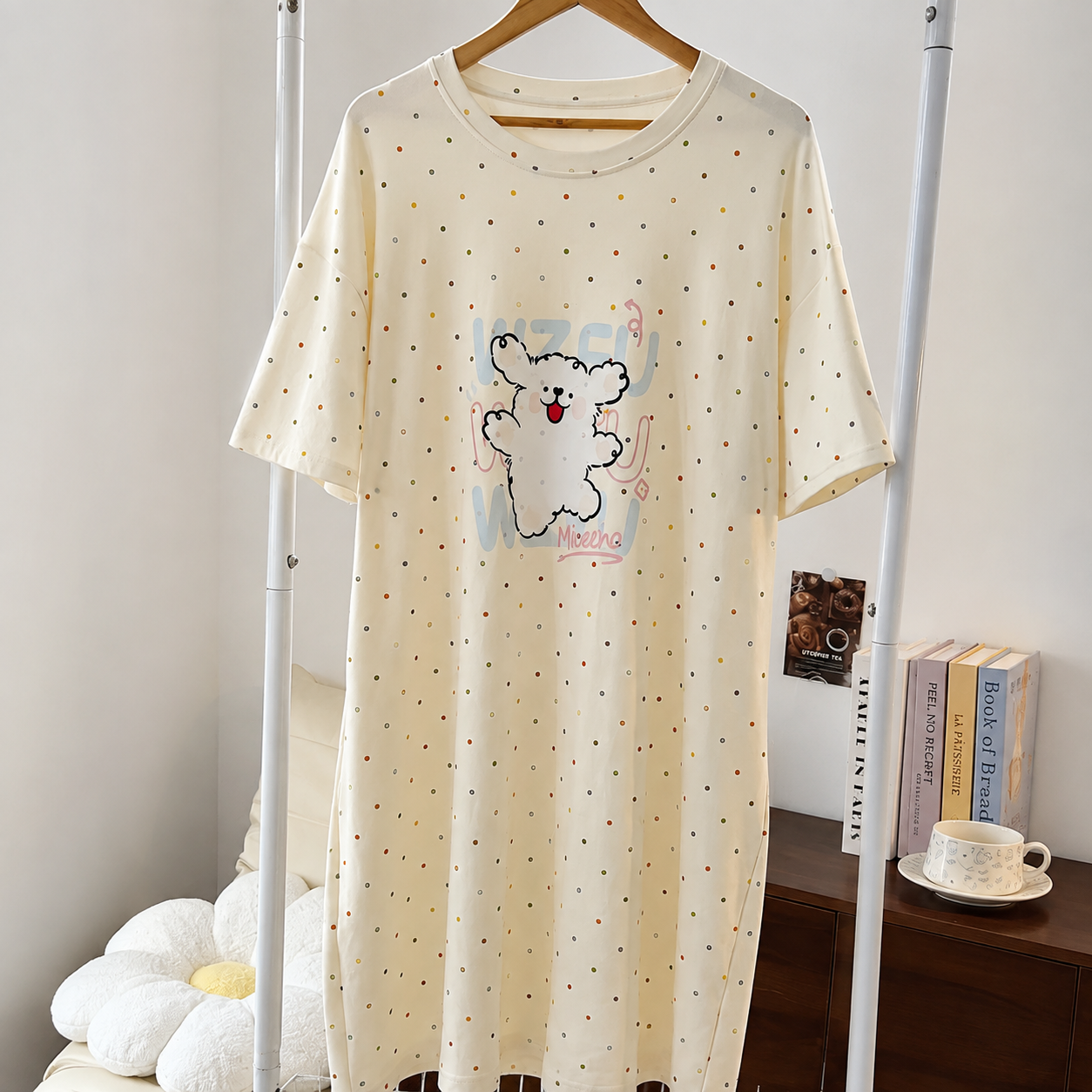 Oversized Polka Dot Cartoon T-Shirt Dress