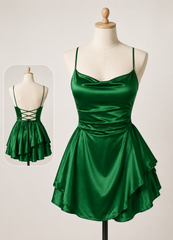 Women's Satin Mini Dress with Lace-Up Back
