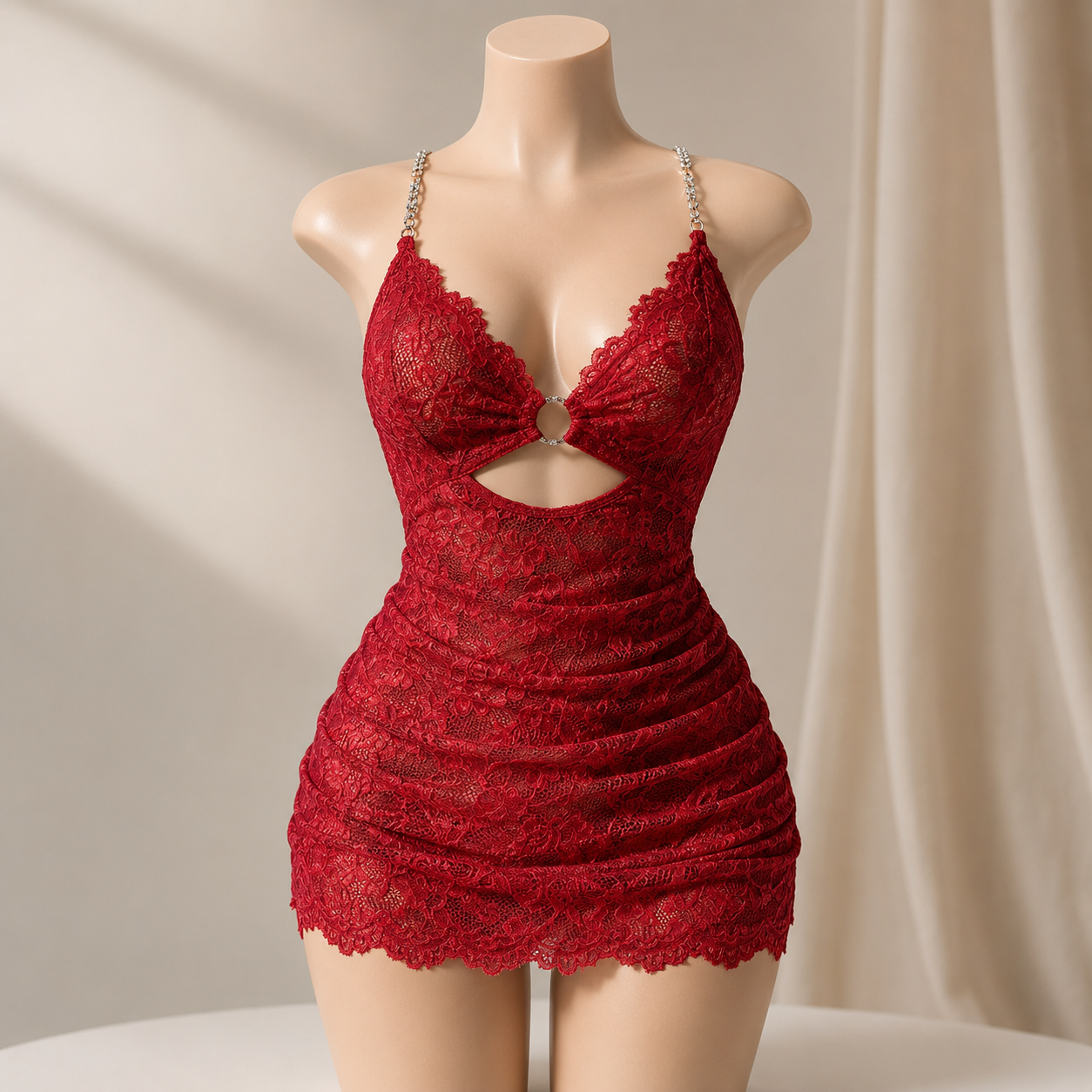 Red Lace Mini Lingerie Dress