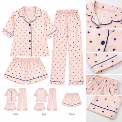 3Pcs Pink Heart Print Pajama Set