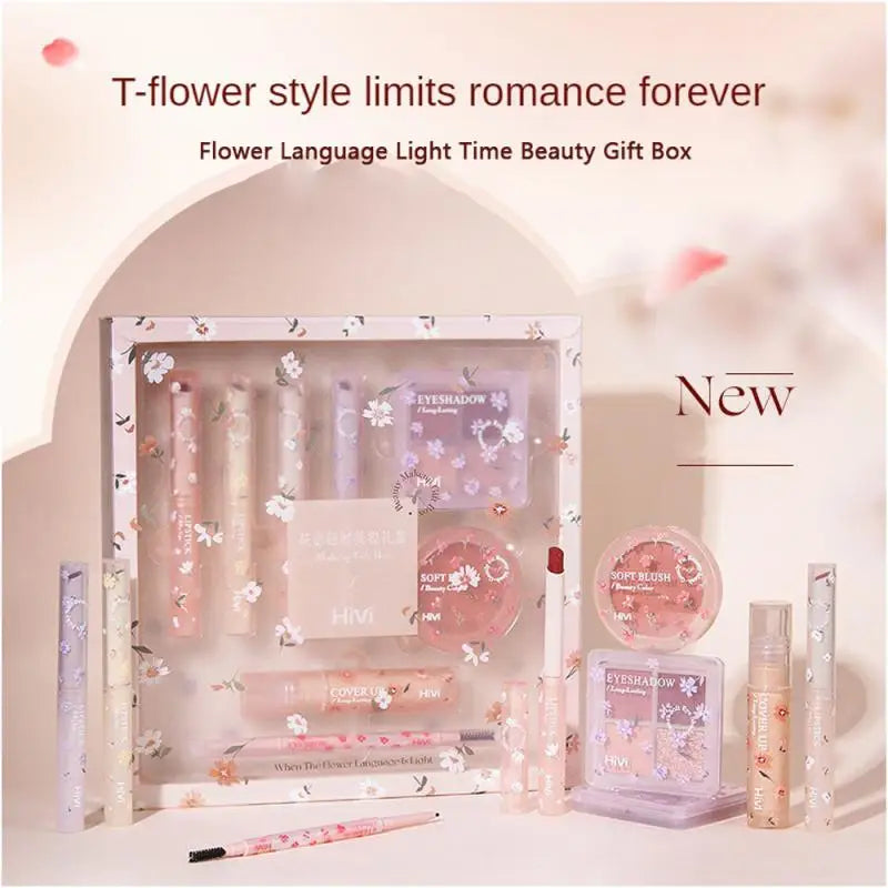 Makeup gift box consisting of 4 lipsticks - concealer - eyebrow pencil - blusher - eye shadows