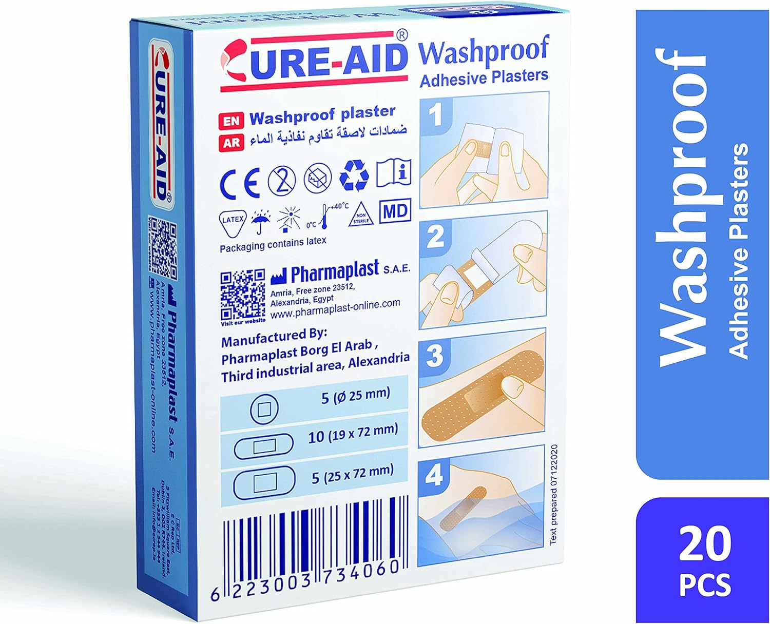 Cure-Aid Wash Proof ضمادات لاصقة 20 قطعة 4 عبوات