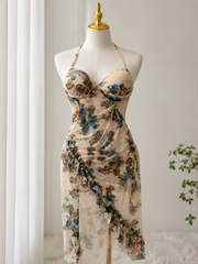 Beige Floral Lingerie Dress