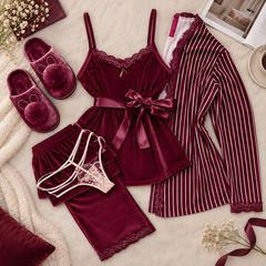Pajama Set with Lace Trim & Robe