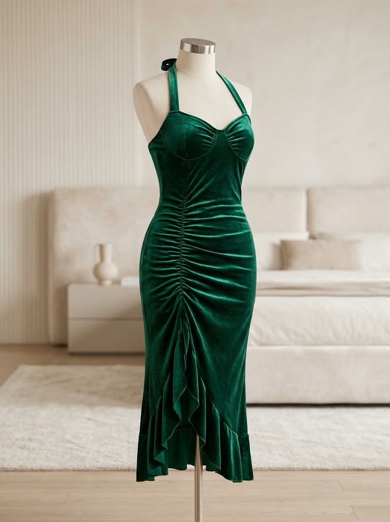 Velvet Look Halter Neck Nightdress