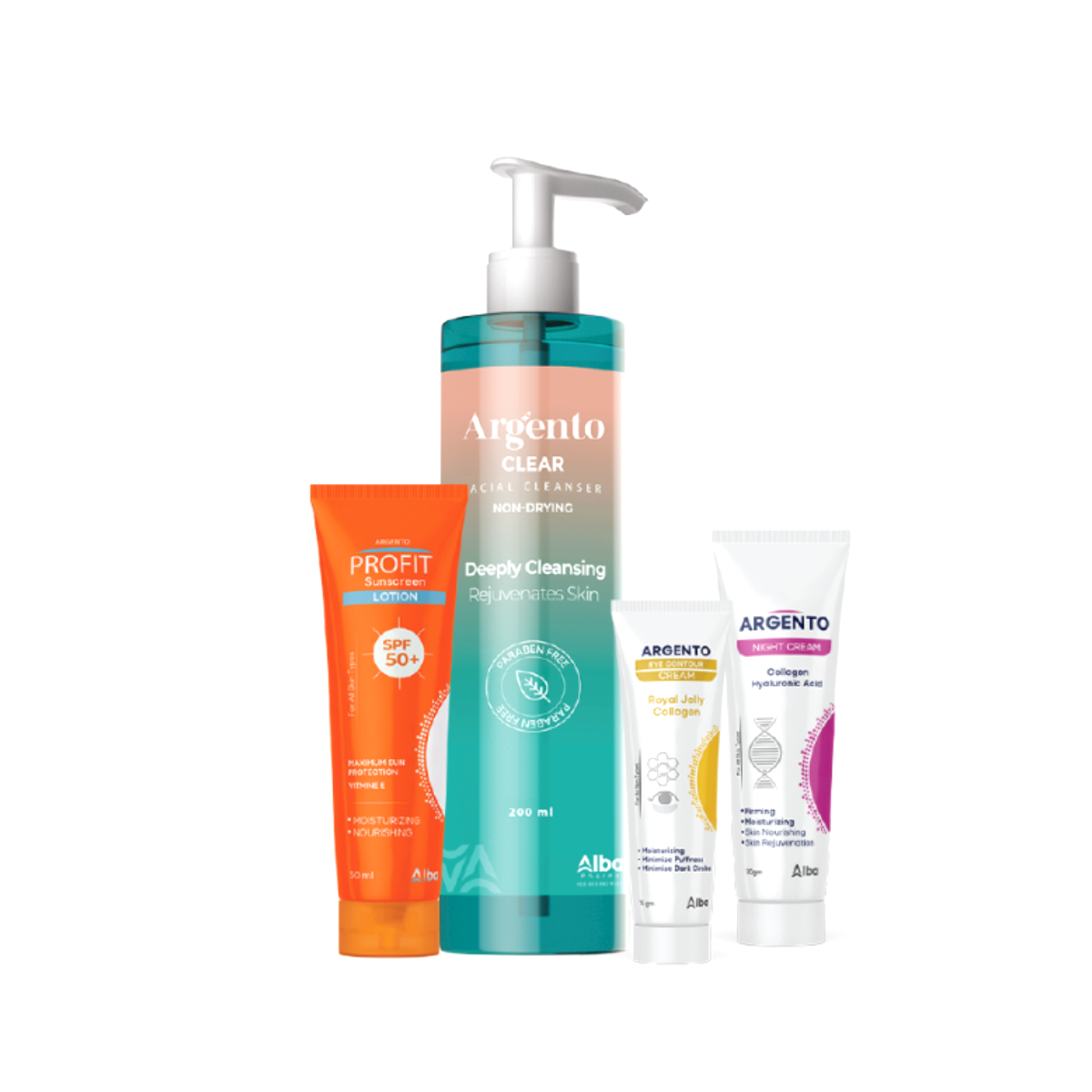 Argento Box 4 pcs sunscreen+night cream+eye contour+facial cleanser