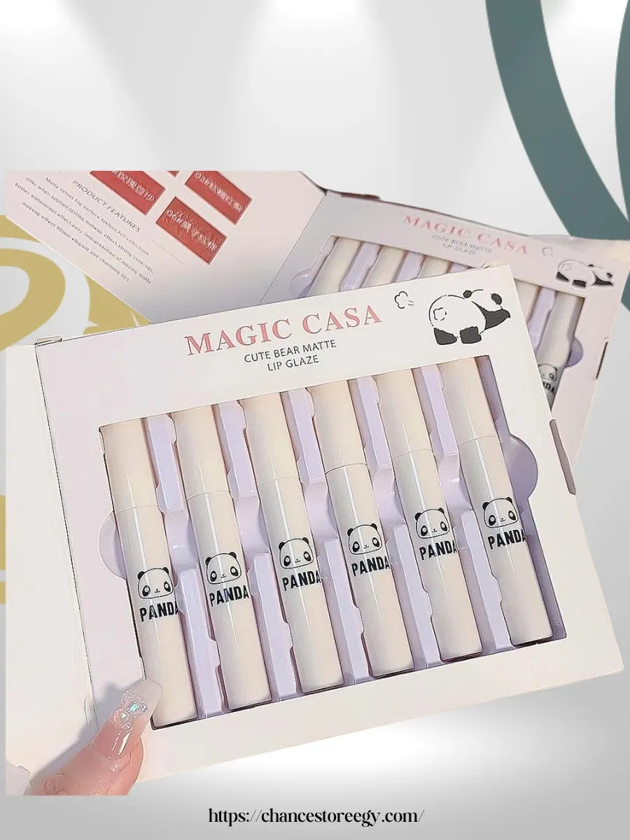 MAGIC CASA 6pcs Panda Lip Glaze Matte Velvety Long-lasting Lipstick