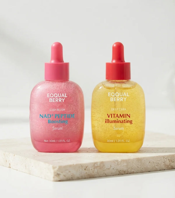 Eqqualberry Vitamin Illuminating Serum 30ml + Eqqual Berry Lush Blush NAD+ Peptide Boosting Serum 30ml bundle