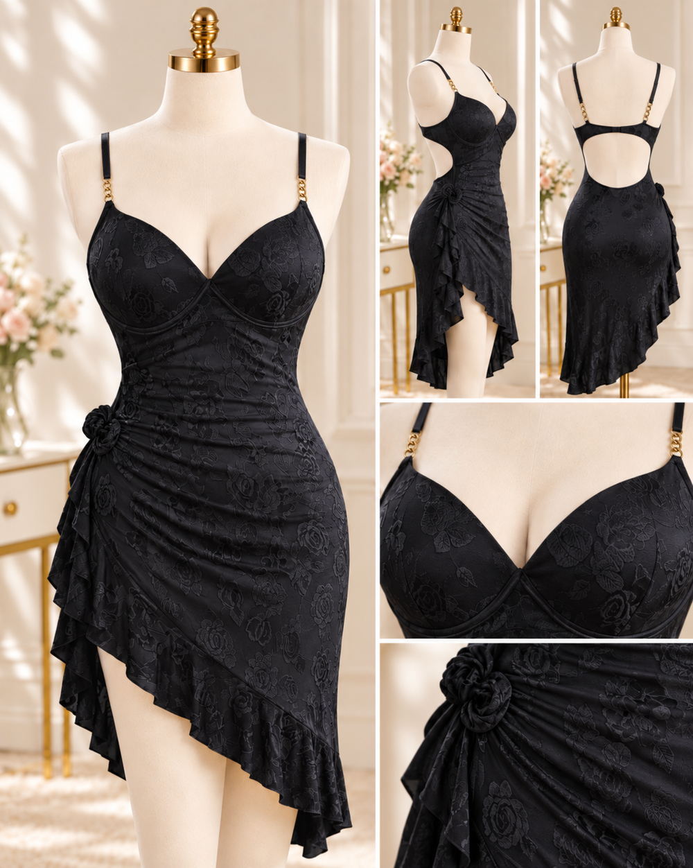 Floral Lace Asymmetric Lingerie