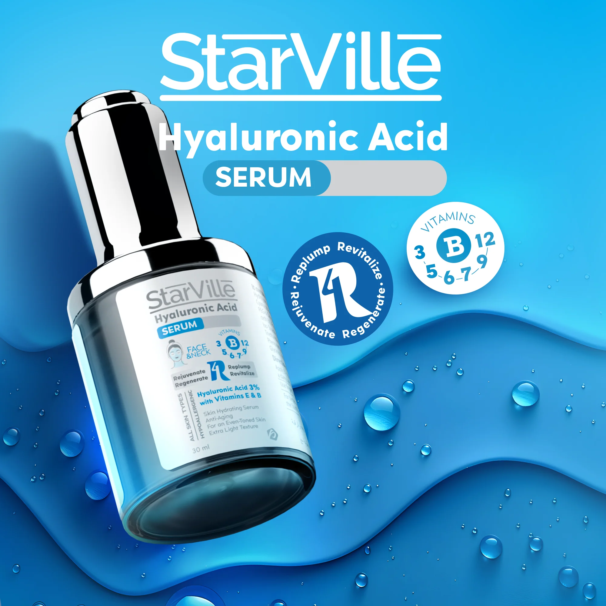 Starville Hyaluronic Acid Serum With Vitamin E And B 30 ml
