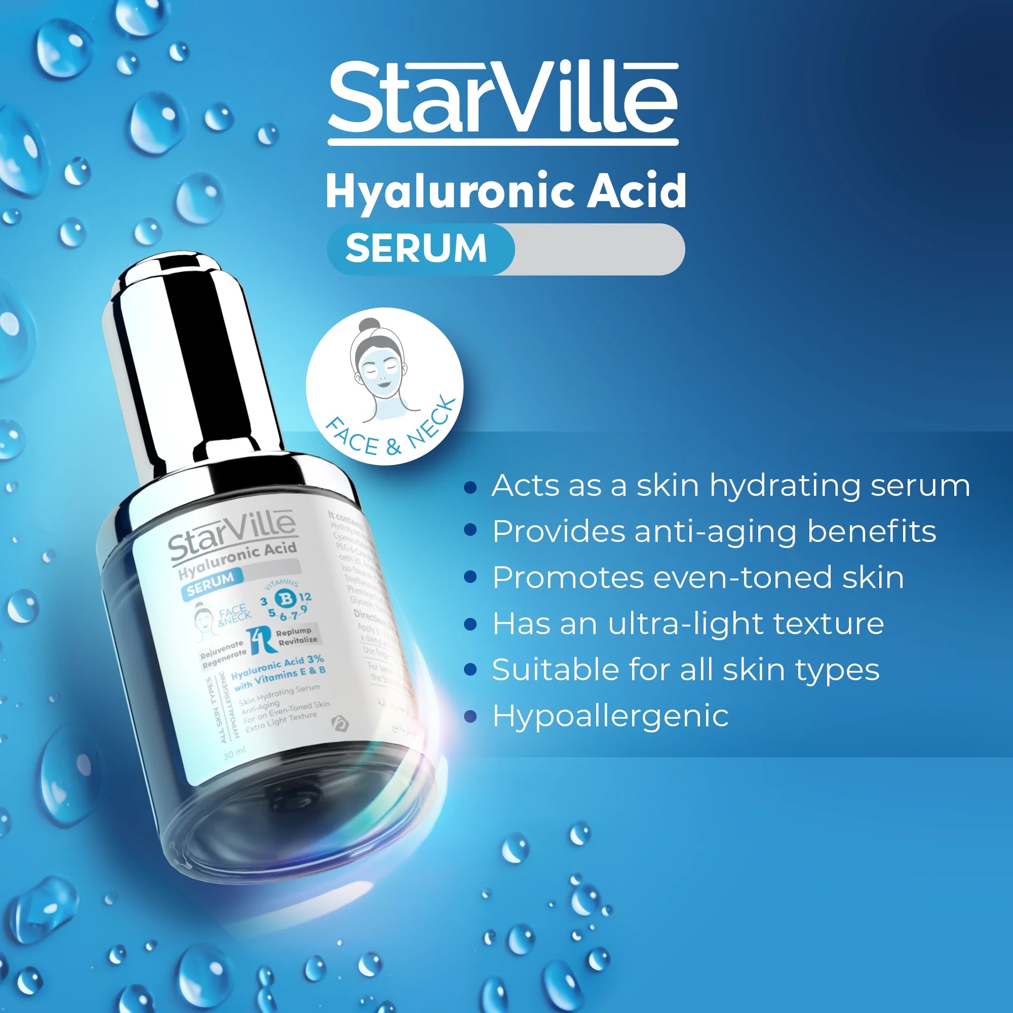 Starville Hyaluronic Acid Serum With Vitamin E And B 30 ml