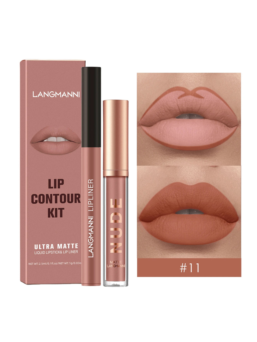 LANGMANNI Liquid Lipcolor 2pcs Lip Gloss And Lipliner