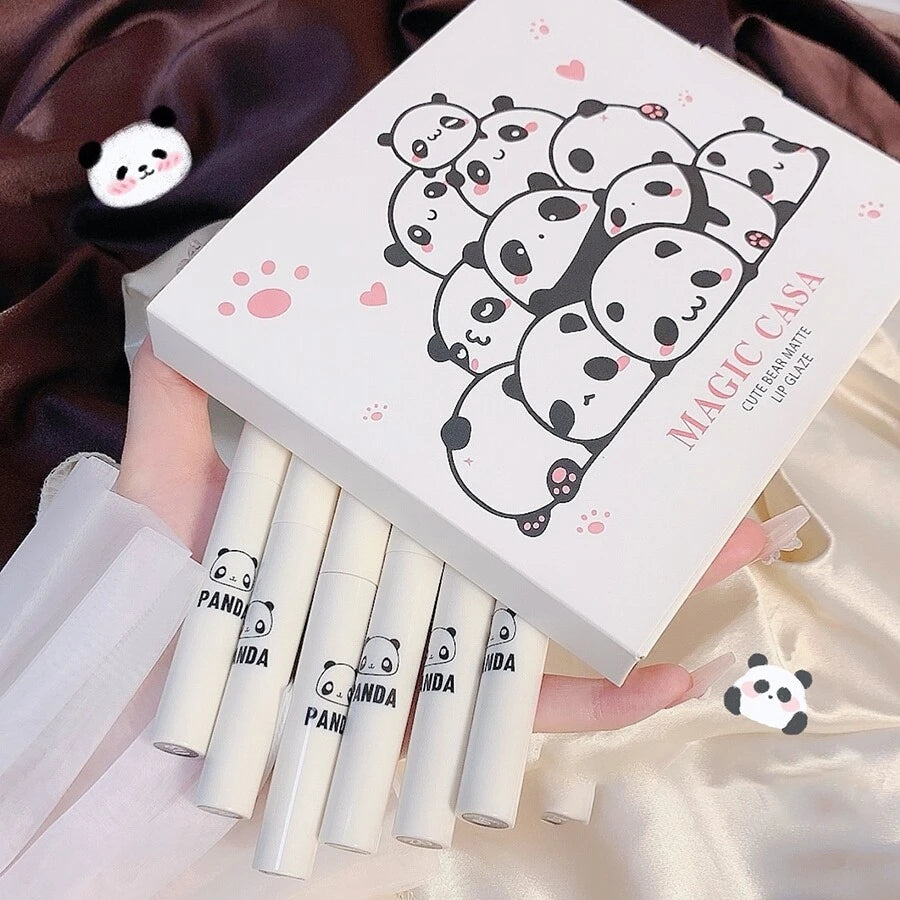 MAGIC CASA 6pcs Panda Lip Glaze Matte Velvety Long-lasting Lipstick