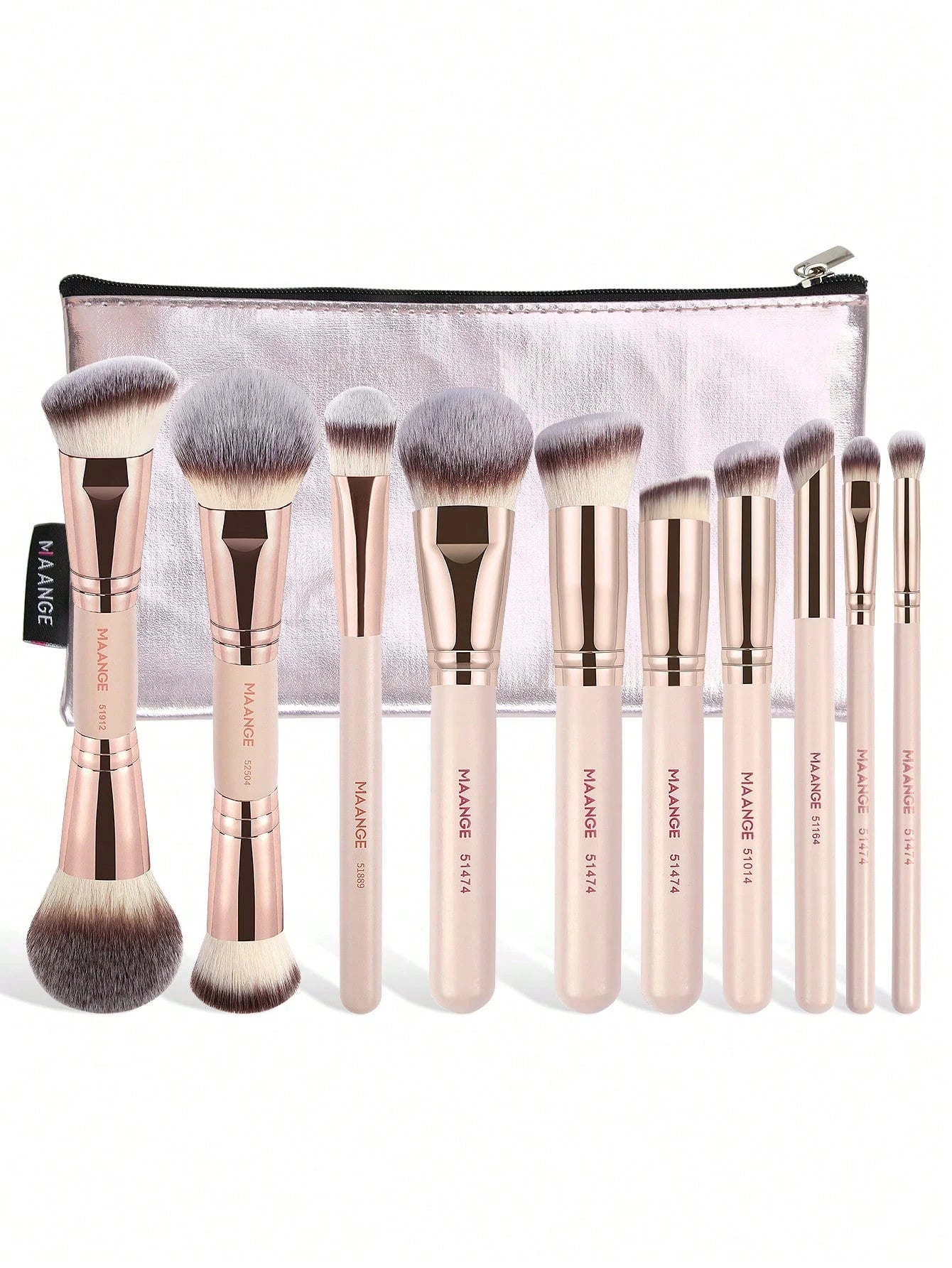 Maange10Pcs Piece Makeup Brush Set Begie With Bag