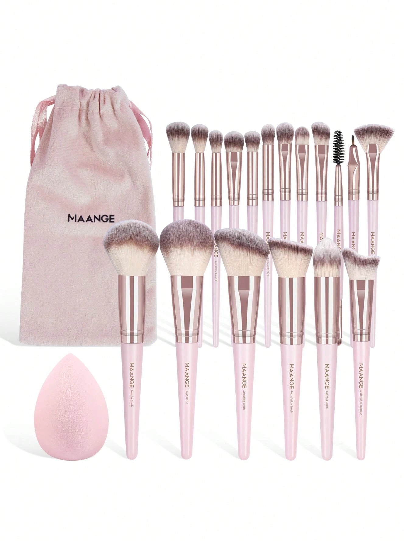 Maange 18 Pcs and Sponge Makeup Kit With Bag Pink