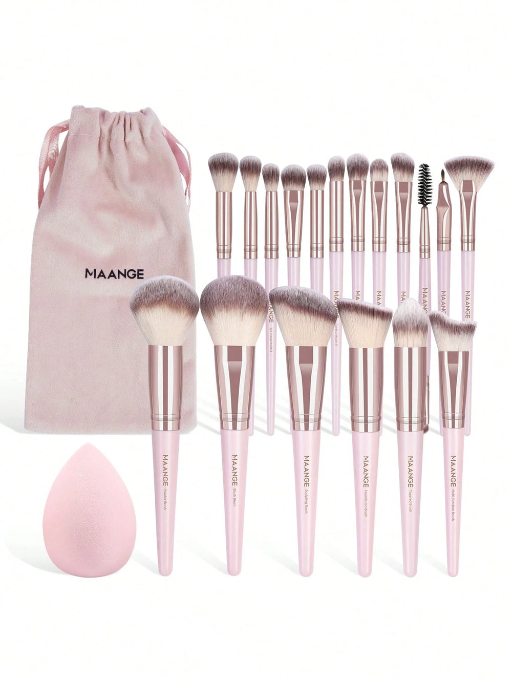 Maange 18 Pcs and Sponge Makeup Kit With Bag Pink