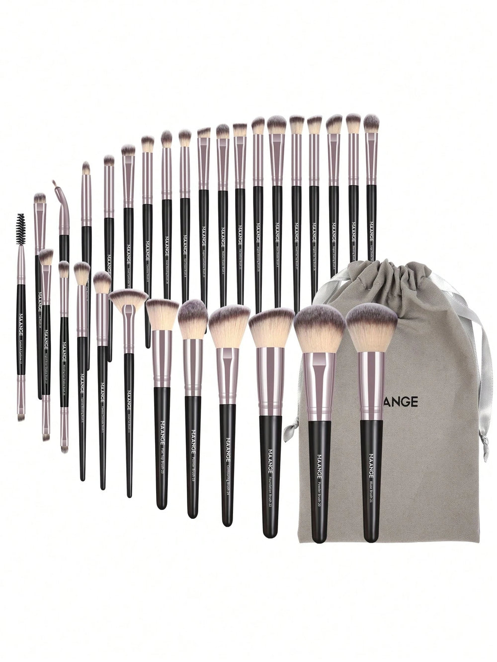 Maange 30Pcs Makeup Brush With Bag Black