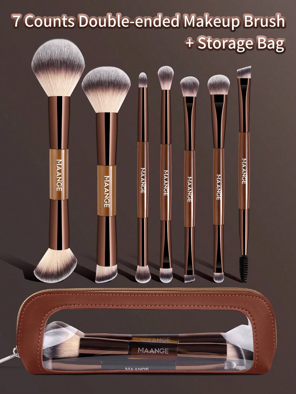 Maange 7 Counts Double Ended Makeup Brush With Bag
