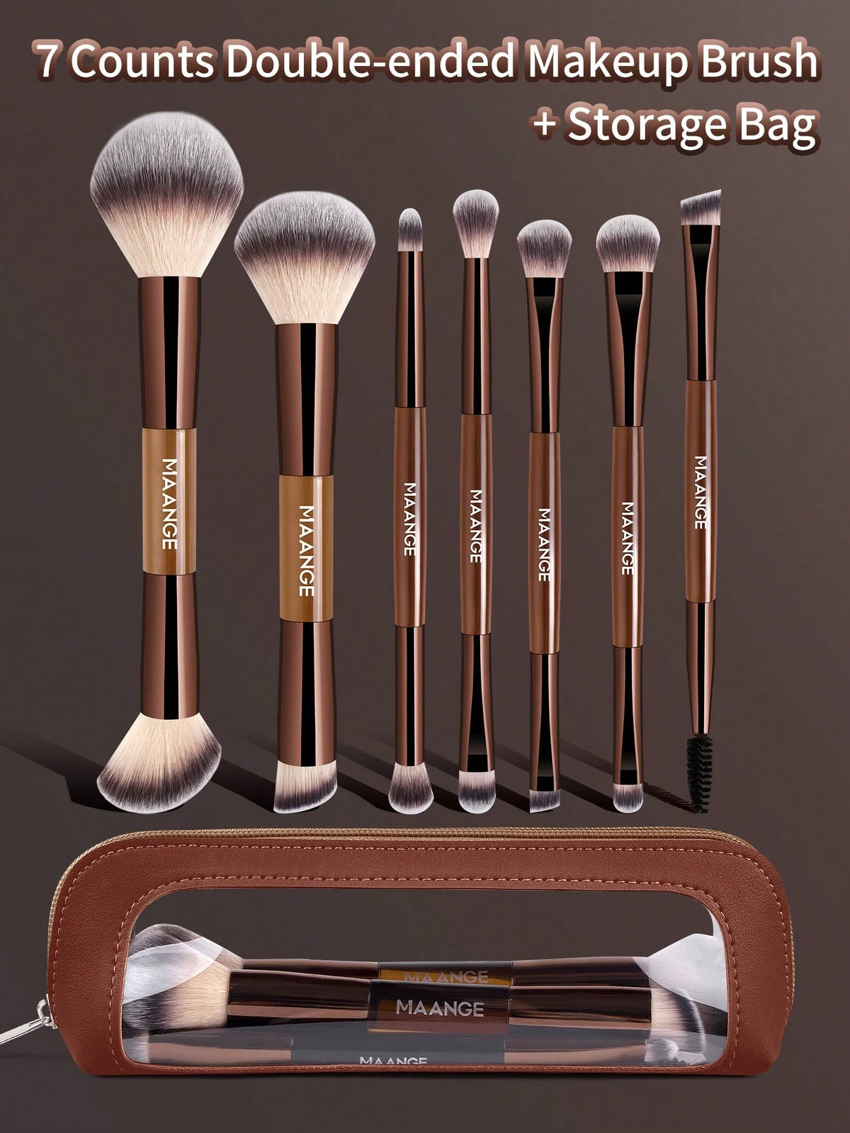 Maange 7 Counts Double Ended Makeup Brush With Bag