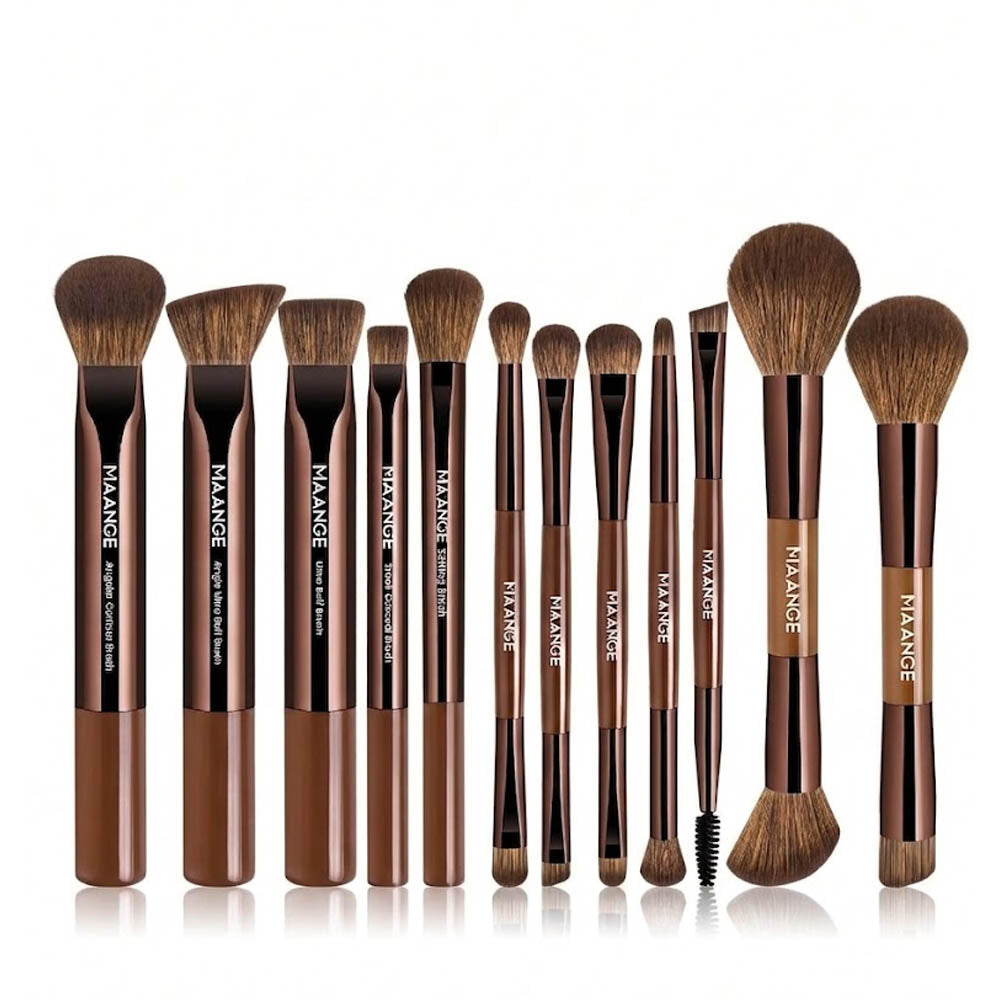 Maange Makeup Brush Brown 12Pcs