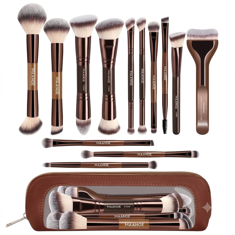 Maange Makeup Brush Brown 13Pcs With Bag