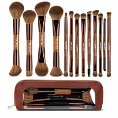 Maange Makeup Brush brown With Bag 13Pcs