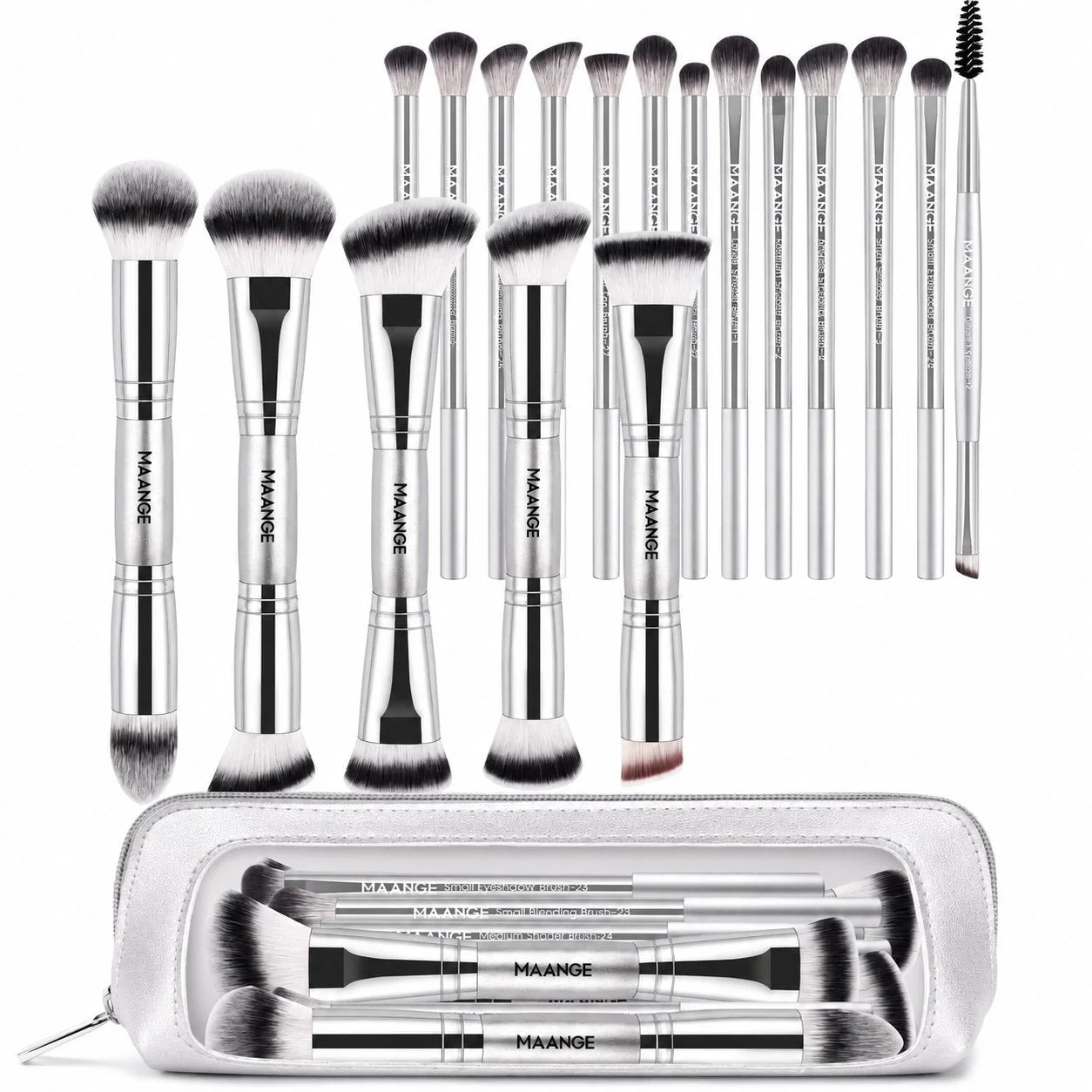 Maange Pro Makeup Brush Silver 18Pcs