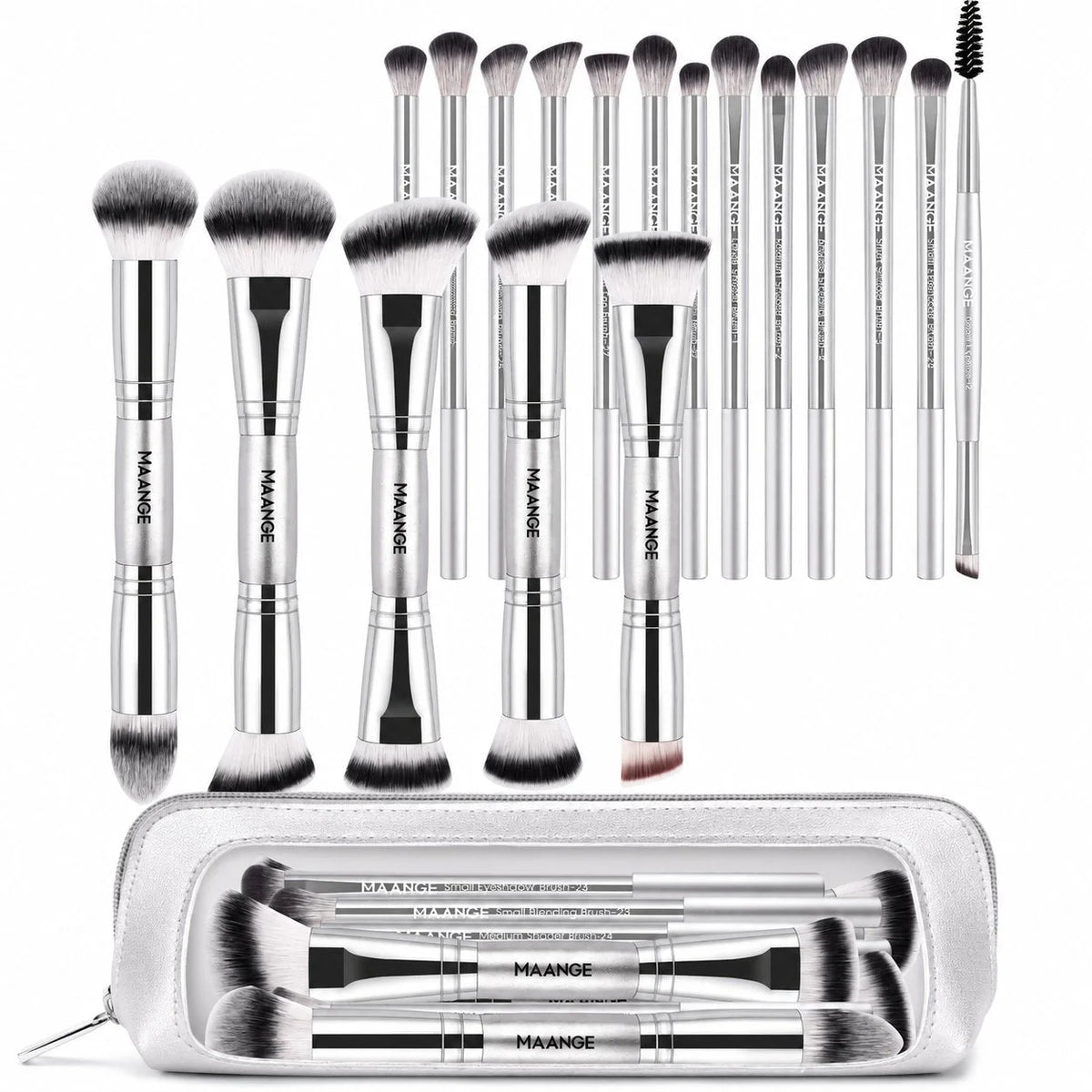 Maange Pro Makeup Brush Silver 18Pcs