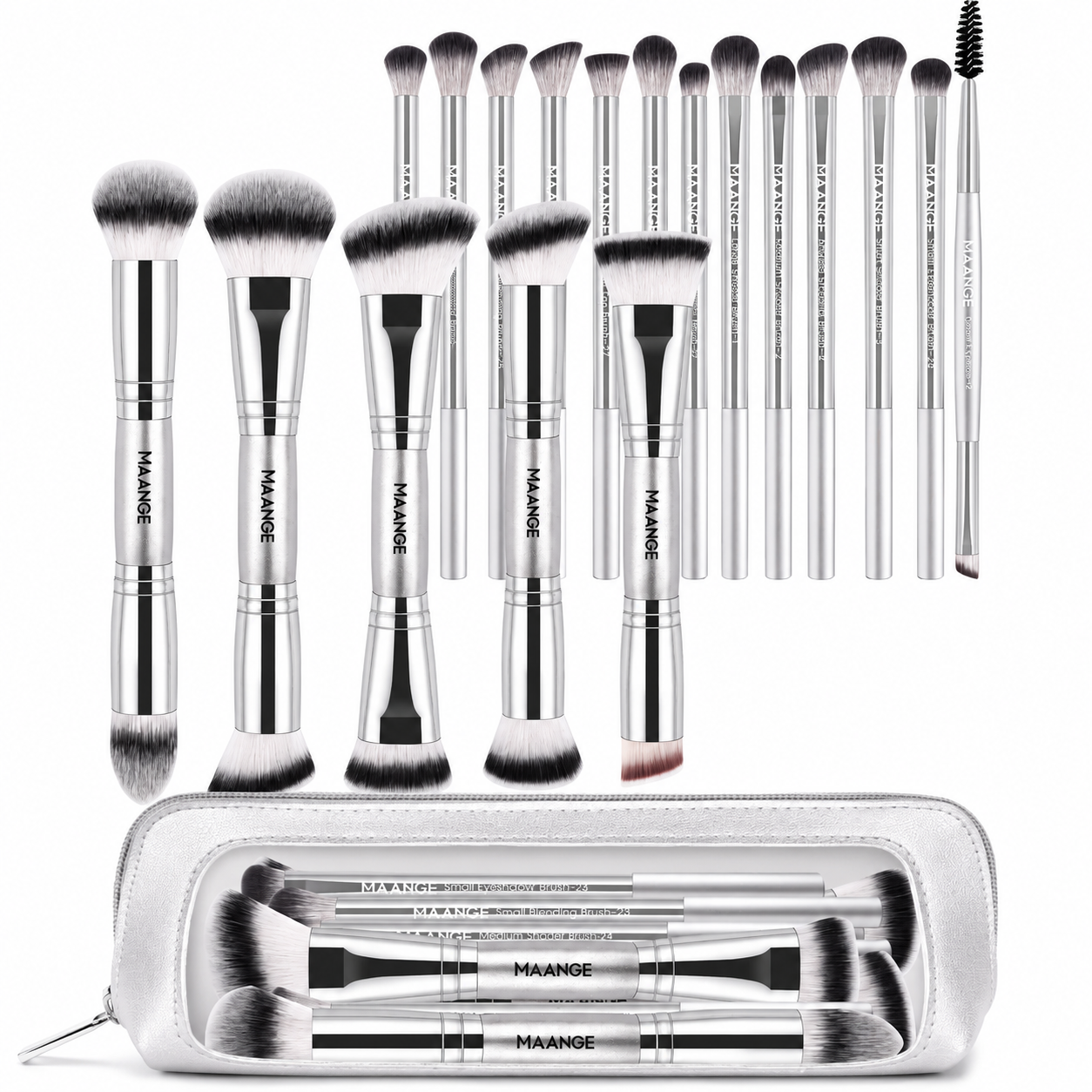 Maange Pro Makeup Brush Silver 18Pcs