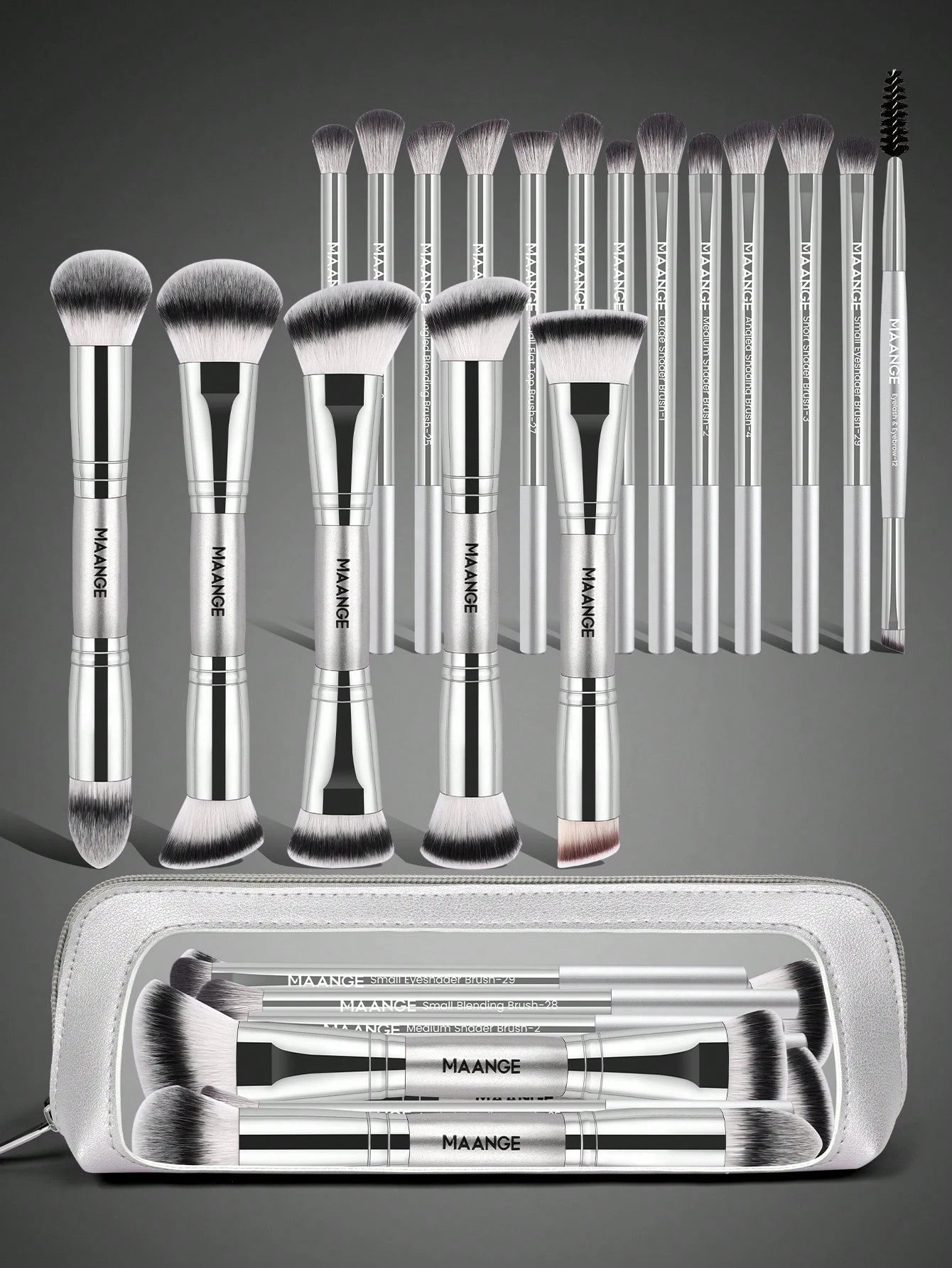 Maange Pro Makeup Brush Silver 18Pcs