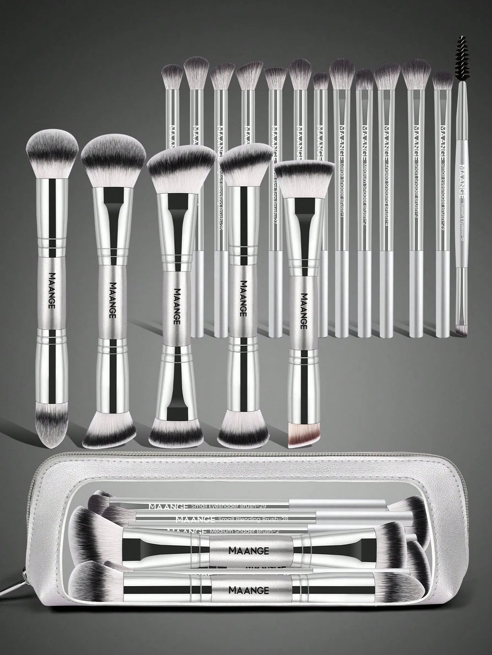 Maange Pro Makeup Brush Silver 18Pcs