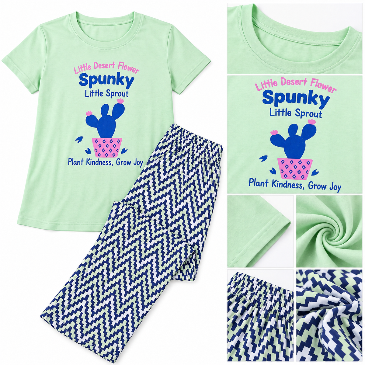 Mint Green Spunky Cactus Pajama Set