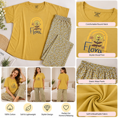Mustard Floral Print Pajama Set