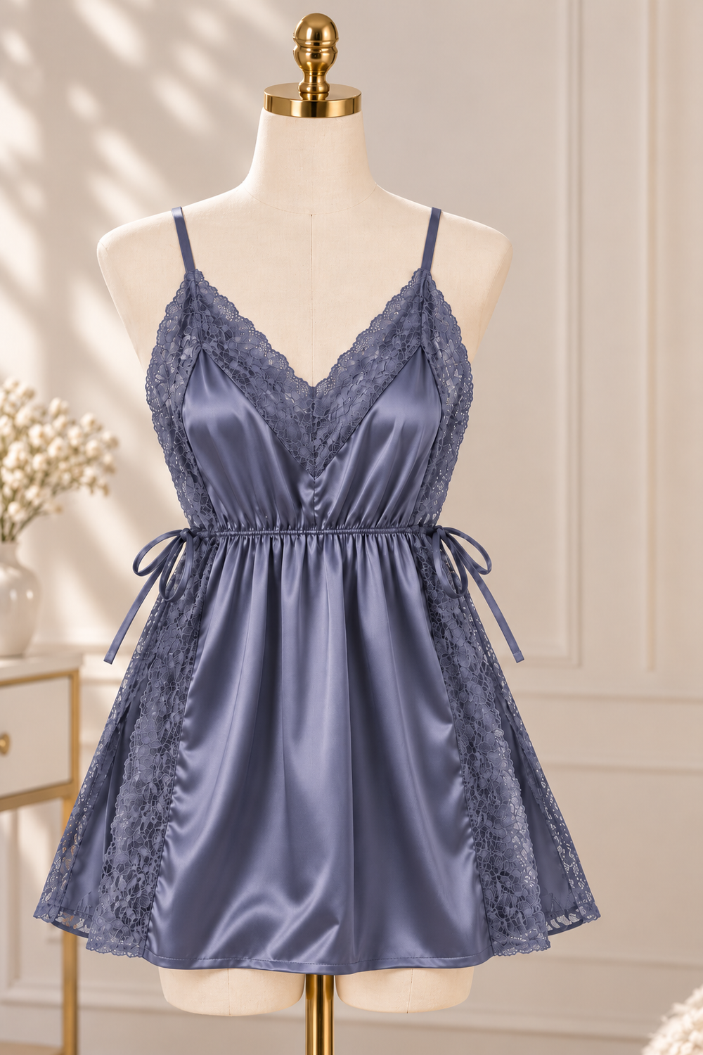 Purple Satin Lace Lingerie Set