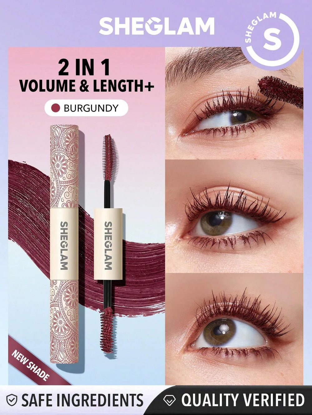 SHEGLAM All-In-One Volume and Length Mascara-waterproof brugundy