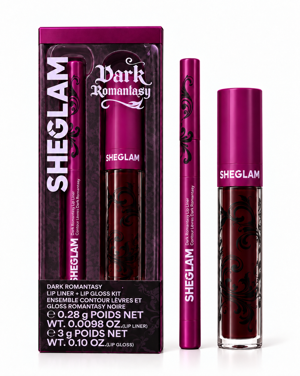 Sheglam Dark Romantasy Lip Liner + Lip Gloss Kit-Rich Velvet