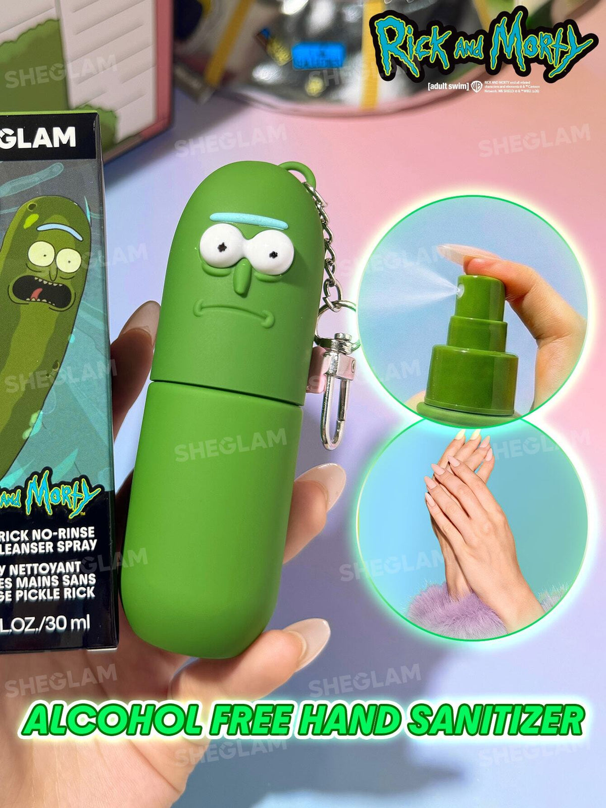 Sheglam Rick and Morty X Pickle Rick No-Rinse Hand Cleanser Spray
