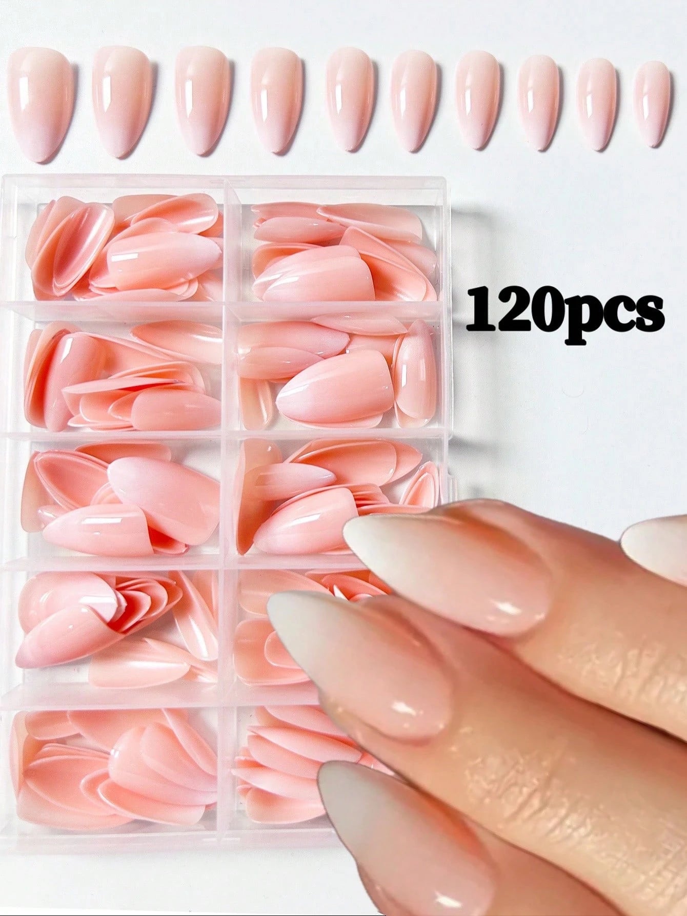 Shein120pcs Box Medium Long Almond Nude Ombre Classic False Nail Stickers