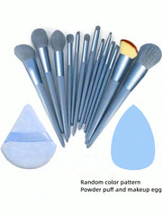 Shein 13pcs Blue Makeup Brushes Set + 2 Sponge