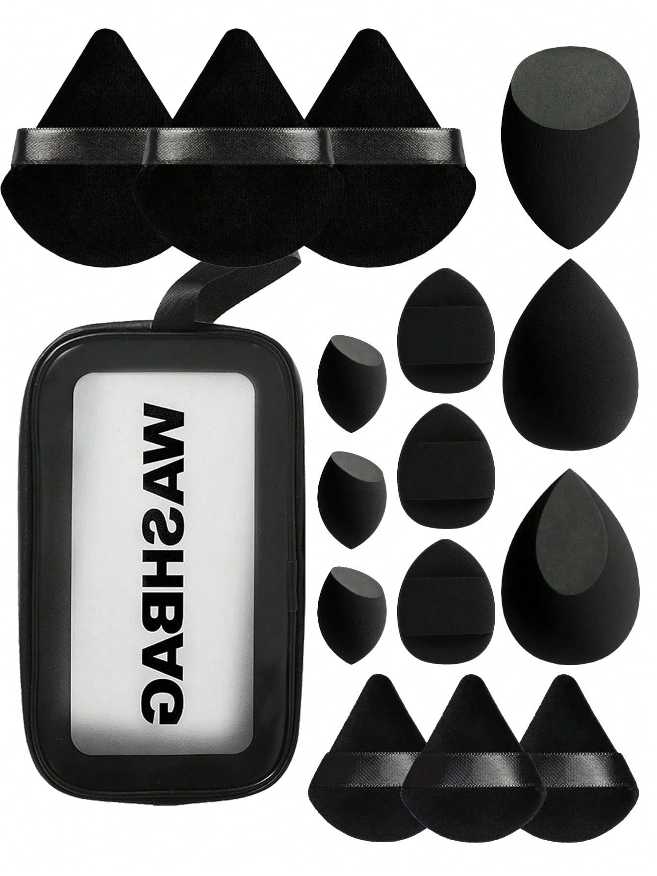 Shein 16 Large Makeup Sponge Set With Bag Black
