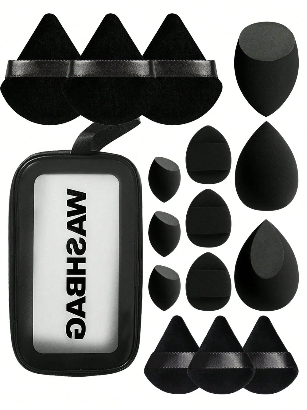 Shein 16 Large Makeup Sponge Set With Bag Black