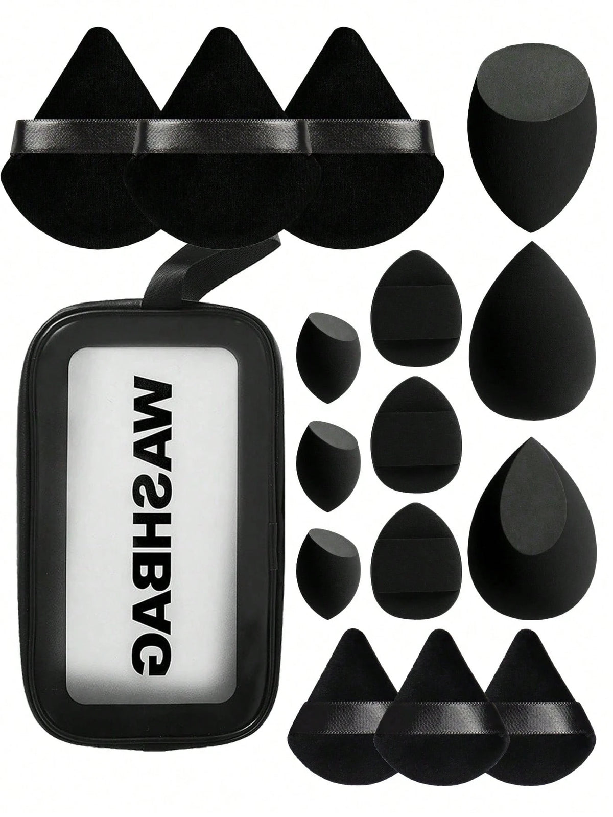 Shein 16 Large Makeup Sponge Set With Bag Black
