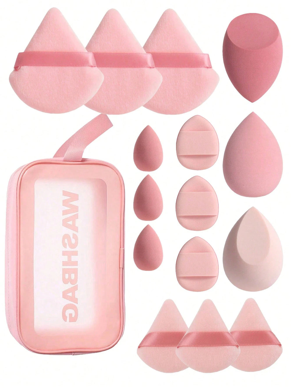 Shein 16 Large Makeup Sponge Set With Bag Pink