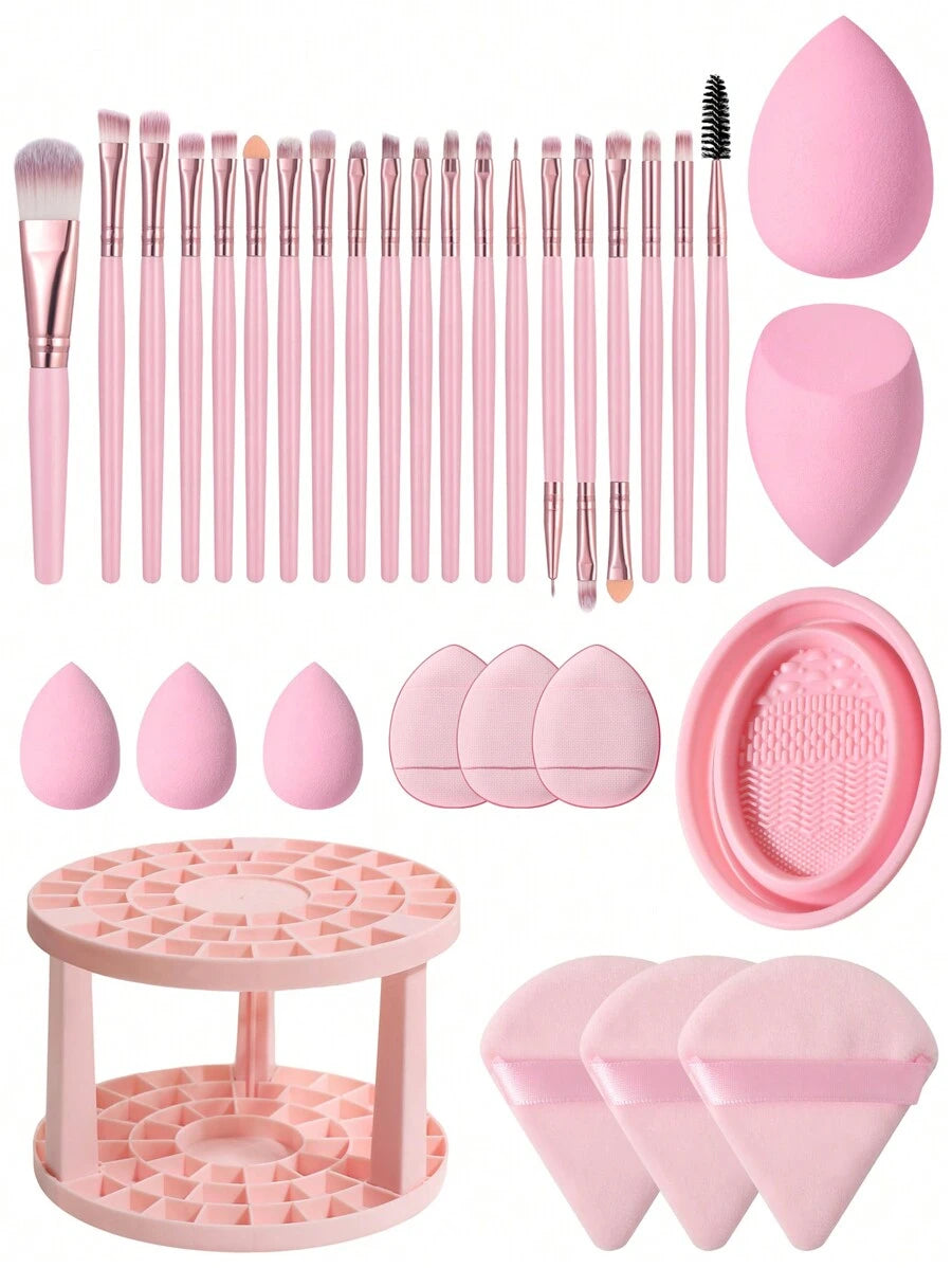 Shein 20pcs Makeup Brush Set &1pc Storage Stand+6PCS Makeup Puff+5PCS Makeup Sponge
