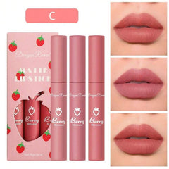 Shein 3PCS Strawberry Lipstick Set Velvet Matte Lipstick