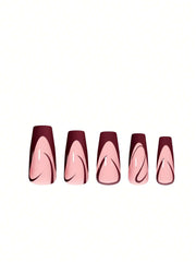 Shein Brown Flame Wave Nail Art 24 Pieces