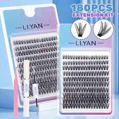Shein LIYAN Easy -To-Use Eyelash Extension Kit - 180 Cluster With Glue+Tweezers