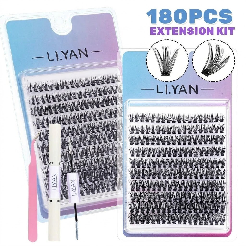 Shein LIYAN Easy -To-Use Eyelash Extension Kit - 180 Cluster With Glue+Tweezers
